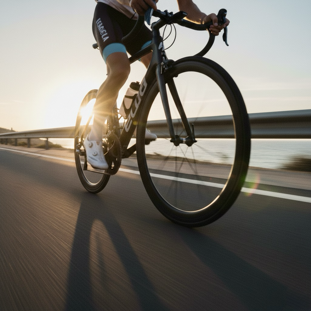 Cyclist riding on scenic road
